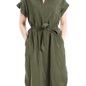 Max Studio London Utility Short Sleeve Olive Dress Size L NWT